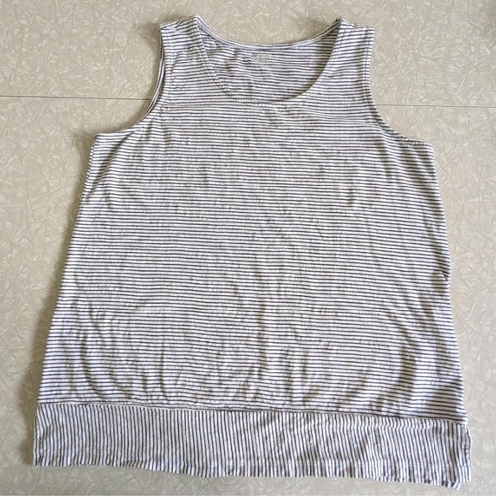Lands' End Women's L‎ Stripe Sleeveless Tank Tunic Top White/Navy 100% Cottton